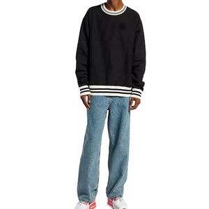 Cotton Oversize Plus Size Stripe Ribbing Wholesale Custom Logo Mens Crew Neck Stylish Fashion Casual Wear <b>Sweatshirts</b> - Product Image 4