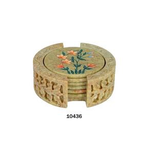 Accessoires pour Bar de vin, dessous de verre en marbre, fait à la main, avec support, en pierre de couleur blanche, avec incrustation de feuille de fleur - Product Image 6