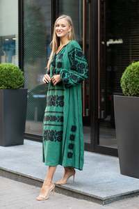 Coton lin vert Boho plage florale ukrainienne brodée Vintage lanterne à manches longues blouses avec ceintures - Product Image 2