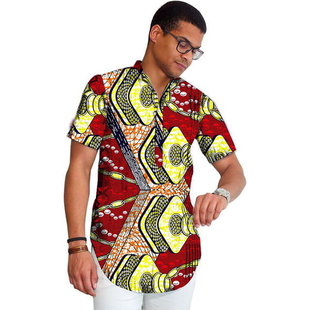 Рубашка dashiki мужская с Африканским принтом, короткий рукав, хлопок, топ с воротником-стойкой в африканском стиле, наряд на лето