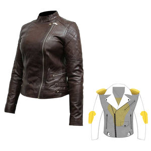 Lady's Fashionable Motorbike Leather Jacket <b>Quilted</b> Protective Style <b>Wool</b> Lining Crocheted Prime Protection Finished Product - Product Image 1
