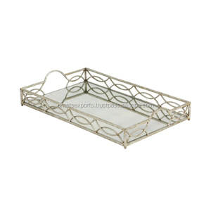 Modern Rectangular Metal and <b>Mirror</b> Serving <b>Tray</b> with Comfortable Handles - Product Image 2