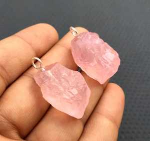 Colgante de plata de ley 92,5 con piedras preciosas sin tratar, joyería hecha a mano, cuarzo rosa Natural, de alta calidad, 2 piezas - Product Image 3