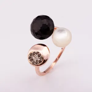 rose gold plated silver 925 with natural mother of pearl onyx white sapphire and smoky quartz high quality factory price