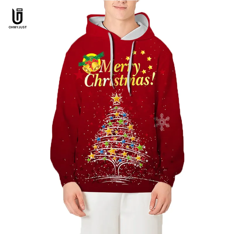 Christmas Mens All Over Cartoon Print Loose Casual Drawstring Long Sleeve Active Wear Drop Shoulder Hoodies