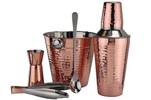 King InternationalStainless Steel Metallic <b>Copper</b> Hammered <b>Bar</b> Set with Tray - Product Image 4