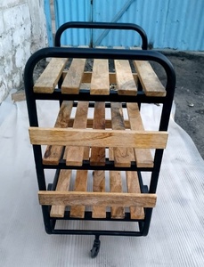 Modern Industrial Design Kitchen Trolley <b>Wooden</b> and Iron Furniture with <b>Wheels</b> Kitchen Furniture - Product Image 3