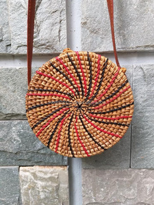 Bolsos de cuero cruzados hechos a mano de estilo Vintage Bali/bolso de playa redondo de paja/bolso de mimbre circular para niñas (Sandy 0084587176063 WS) - Product Image 5