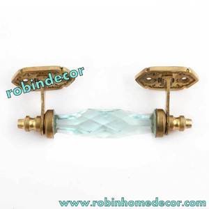 Manija de Puerta de Latón con Cristal Blanco Antiguo/Vidrio Tallado, Estilo Vintage, Herraje para Puerta y Ventana de 6 Pulgadas - Product Image 2