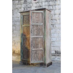 Armoire de chambre à coucher en bois indien antique avec de vieilles portes élégantes et un design Almirah-Jodhpur Trends - Product Image 1
