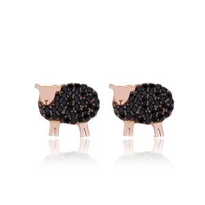 Boucles d'oreilles rondes en pierre de Zircon noir, Design mouton, bijoux en argent Sterling 925 - Product Image 1