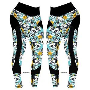 customized Yoga Print Legging with Mesh and Wide Waistband Elastane Fitness Leggings Women Sportswear Gym Jogging Yoga Pant