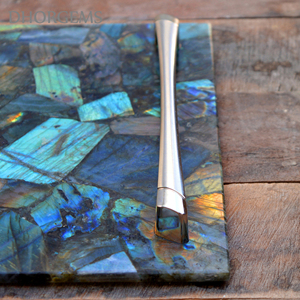 Natural Labradorite Crystal <b>Coaster</b> Tray | Quartz Gemstone Serving Platter Decorative Stone Tray for Home Decor Table Styling. - Product Image 2