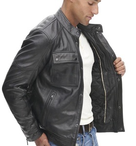 Veste de moto motard classique doublure matelassée multi-poches en cuir véritable vêtements de sport mode vêtements d'extérieur - Product Image 4