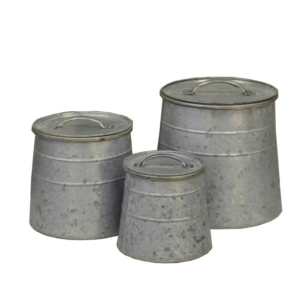 Gray Antique Galavnized Tin Canister Set