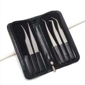 Pinzas para Pestañas Postizas, Juego de Herramientas de Precisión de Acero Inoxidable - Kit de 5 Piezas para Dar Forma a las Cejas con Estuche Protector de Cuero para Pestañas - Product Image 1