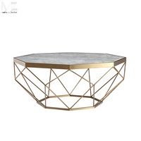 Table basse moderne pour salon, forme octogonale, plateau en marbre diamant, cadre en métal doré, filaire