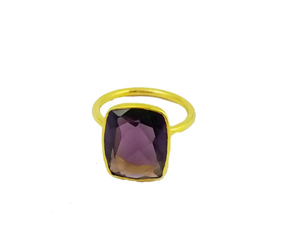 Amethyst Quartz Rectangle Bezel Set Gold Vermeil Gemstone Ring