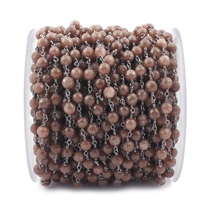 Cadena de piedra lunar marrón de un pie hecha a mano, cuentas facetadas chapadas en negro, envoltura de alambre, Rosario, fabricación de joyas, proveedor al por mayor - Product Image 1