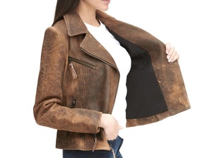 Chaqueta de cuero desgastado Break, ropa de abrigo de motorista para mujer, piel de cordero genuina suave, ropa de moda cómoda y de moda - Product Image 3