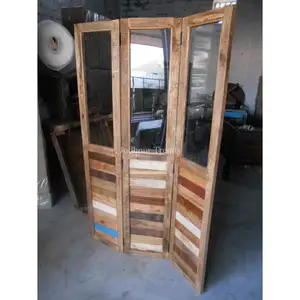 Decorativo de madera pantalla India plegable forjado de vidrio y madera habitación divisor