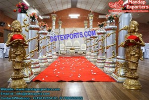 Éléphant d'Aisleway de mariage avec la statue de Ganesha en fibre Statue d'or de Ganesha avec le pilier Statue d'éléphant de fibre d'entrée de mariage - Product Image 2