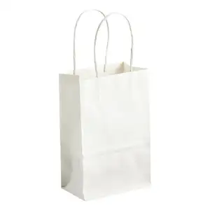 custom Logo Print Recycled Brown White Kraft Shopping Food Packaging Paper Bag Handles with Your Own Logo