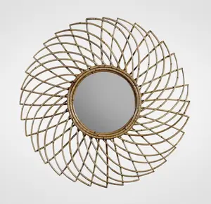 Wholesale Rattan Wicker Mirror Frame with Vintage Model for Interior Decoration