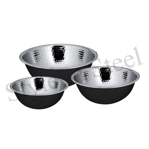 Ensemble de bols à mélanger profonds martelés 3 pièces en acier inoxydable bols de service en métal poli avec couleur noire durable et élégant - Product Image 1