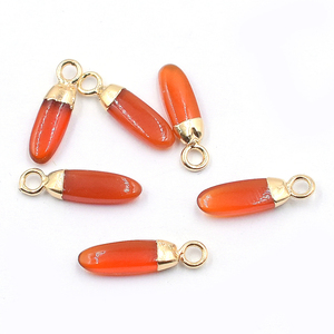 Red Onyx 12-14 MM Brass Pendant Oval Shape Gold Plated with Bail Jewelry Finding Component - Product Image 1