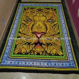 2024 nouveau populaire multicolore Lion peint à la main coton draps de lit tentures murales tapisserie tissé imprimé motif en gros inde - Product Image 1