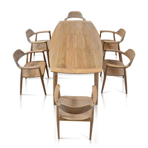 Table à manger en forme de rugby de style milieu du siècle bois de teck naturel poncé fin pour une utilisation de meubles d'extérieur - Product Image 2