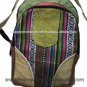 Bolsa de cáñamo hecha a mano unisex, Diseño a rayas, paquete de comercio justo - Product Image 1