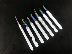 White Matte Powder Coated Rainbow Sustainable Japanese <b>Stainless</b> <b>Steel</b> Eyelash Extension Tweezers High Volume Fiber Tip Tweezer - Product Image 6
