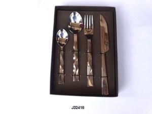 Juego de cubiertos de acero de alta calidad pulido con espejo con mango de estilo ondulado juego de vajilla de 4 piezas - Product Image 3