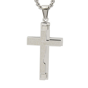 Verso de la Biblia grabado Cruz de acero inoxidable colgante de joyería - Product Image 3
