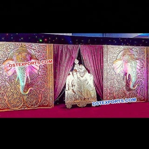 Panneau décoratif en forme d'éléphant pour mariage indien royal, panneaux de toile de fond sculptés en fibre pour mariage, grands panneaux d'éléphant pour la décoration de scène, Londres - Product Image 1