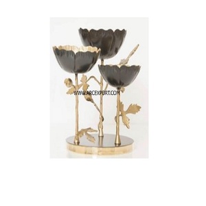 Ensemble de 3 bols décoratifs fantaisie pour table, couleur or et noir, plaqués avec un support à motif de feuille, vaisselle, ensemble de bols de service - Product Image 1