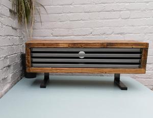 Meuble TV contemporain en bois avec façade amovible Design industriel rustique Construction en bois massif pour salon Meubles de maison - Product Image 1