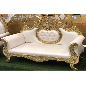 Sofá de boda de lujo de diseño, sofá de boda de lujo de madera blanca, sofá elegante equipado con cristal de cuero para boda - Product Image 1