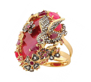 Hi คุณภาพเสร็จสิ้นเครื่องประดับทองเหลืองดิบที่กำหนดเองผู้ผลิตเครื่องประดับทองเหลืองหินสีแดงนกค๊อกเทลใหญ่แหวน - Product Image 3