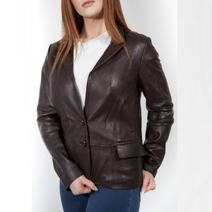 Manteau en cuir de peau de mouton pour femme avec fermeture éclair sur le devant Silhouette longue saison fraîche élégance de rue confort moderne - Product Image 1
