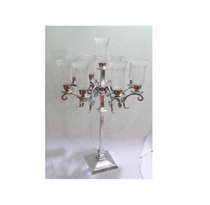 Luxury 5-Cup Glass <b>Candelabra</b> with Silver Metal Base, Premium Wedding Table Centerpiece, Handcrafted Crystal Votive Holder - Product Image 2