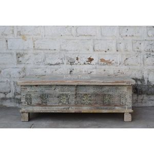 Rustic Retro Reclaimed Wood Trunk Chest <b>Blanket</b> <b>Box</b> <b>White</b> Washed Sideboard for Kitchen Bathroom Living Room Home Furniture - Product Image 1
