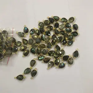 8x12mm Labradorite Gemstone Pear Gold Bezel Connector for Jewelry Making at Wholesale Factory Price From Manufacturer Suppliers