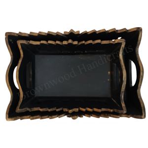 Plateau de service en bois sculpté à la main de qualité supérieure ensemble de 2 fournitures d'hôtel de restaurant de vente chaude plateaux en bois durables à bas quantité minimale de commande usine - Product Image 3