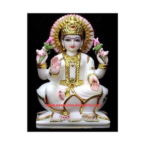 Statue de Lotus Maa lxmi en marbre blanc poli, assise en céramique, avec la main de bénédiction, meilleure qualité, pour le culte - Product Image 1