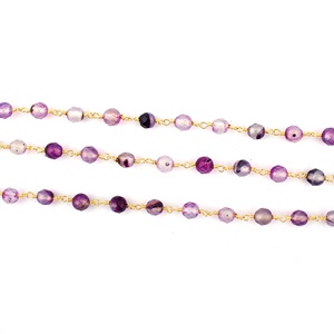 Hermosas Cuentas Redondas Facetadas de 6 mm de Jade Amatista Multitono, Chapadas en Oro sobre Latón, Cadena de Rosario Envuelta en Alambre, Venta al por Mayor - Product Image 2