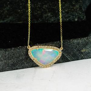 <b>Solid</b> 14k Gold <b>Necklace</b> Pave Diamond Jewelry Natural Opal Gemstone Top Quality New Design - Product Image 1