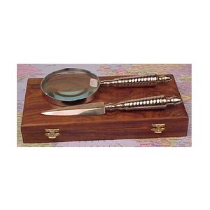 Lupa chapada en plata de alta calidad con cuchillo de papel en caja de madera estudio Accesorios de escritorio libro lector de periódicos - Product Image 3